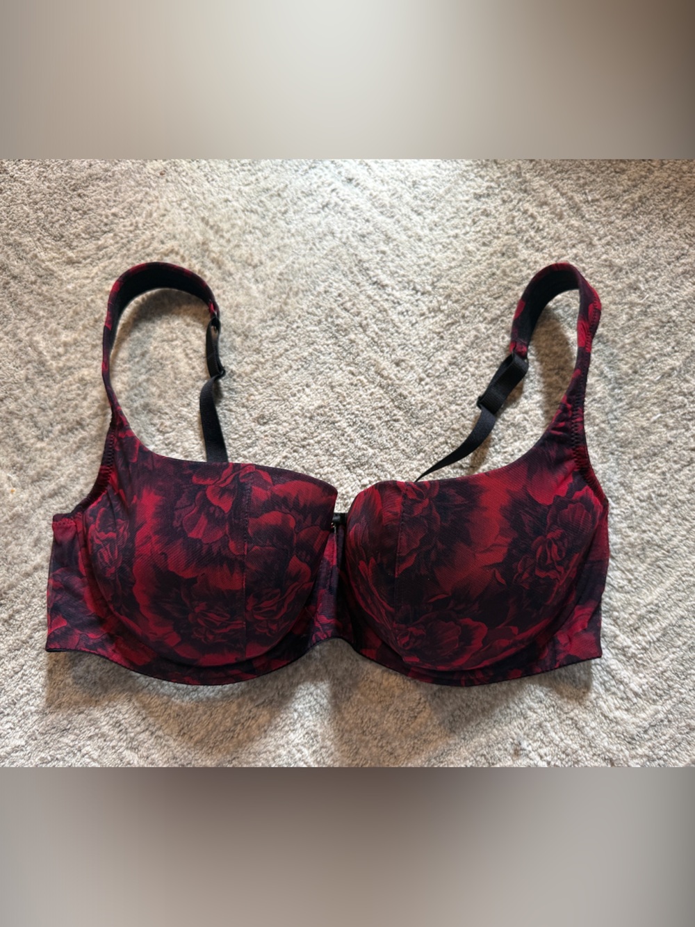 Rosme Women’s Floral Balconette Underwire Bra in Red and Black
